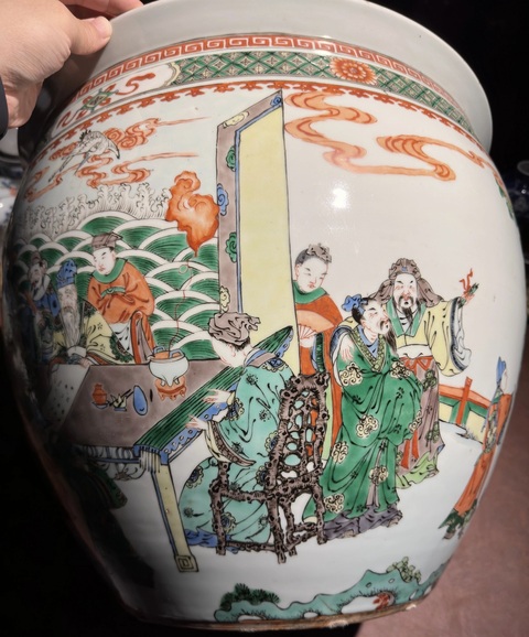 古玩陶瓷五彩人物故事紋案缸真品鑒賞圖