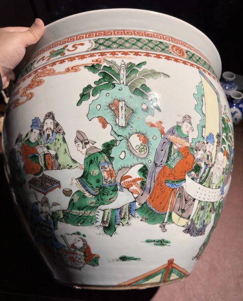 古玩陶瓷五彩人物故事紋案缸真品鑒賞圖