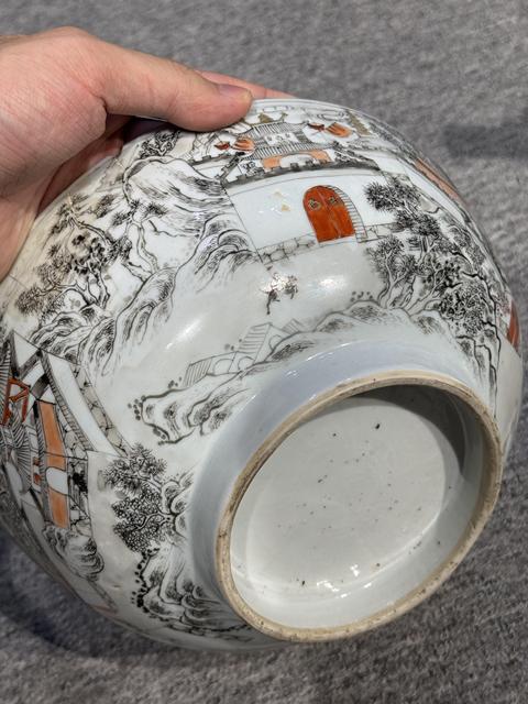 古玩陶瓷樓臺亭閣礬紅墨彩碗真品鑒賞圖