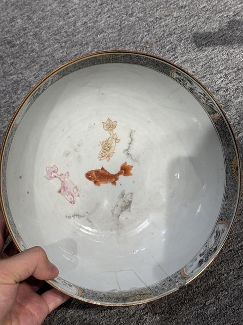 古玩陶瓷樓臺亭閣礬紅墨彩碗真品鑒賞圖