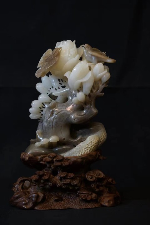 古玩玉器糖白玉巧雕玉堂富貴擺件真品鑒賞圖