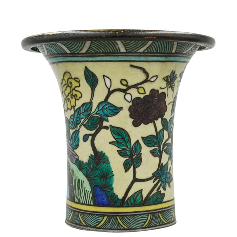 古玩陶瓷素三彩花鳥紋天圓地方棒槌瓶真品鑒賞圖