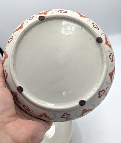 古玩陶瓷礬紅福壽紋捧盒真品鑒賞圖