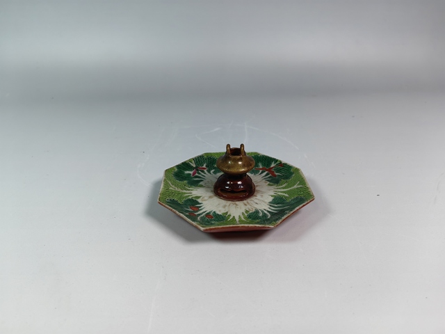 古玩陶瓷清中晚百財紋粉彩香盤真品鑒賞圖