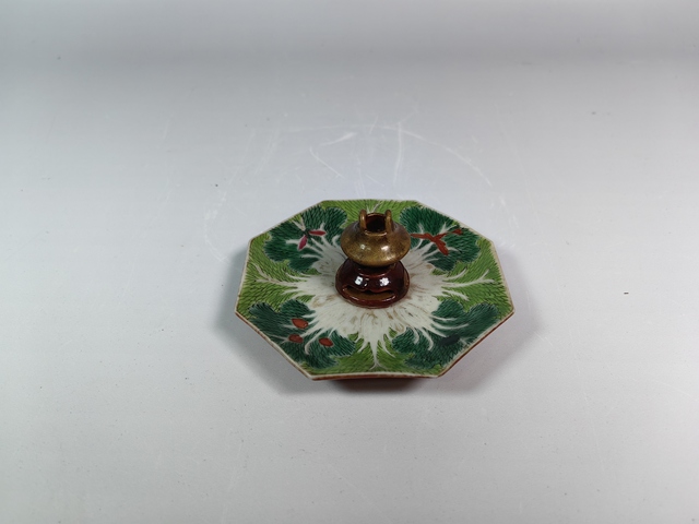 古玩陶瓷清中晚百財紋粉彩香盤真品鑒賞圖