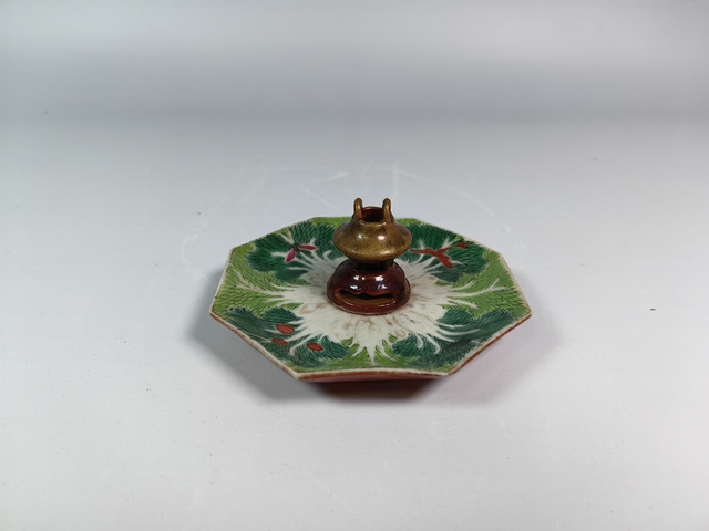 古玩陶瓷清中晚百財紋粉彩香盤真品鑒賞圖