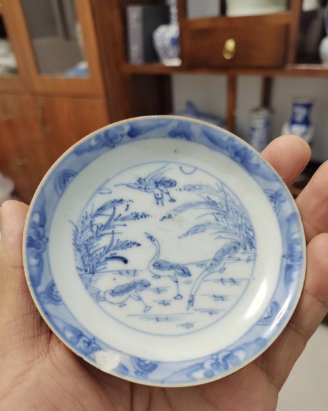 古玩陶瓷外紫金釉內青花飛鳴食宿蘆雁紋盤真品鑒賞圖