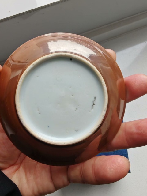 古玩陶瓷外紫金釉內青花飛鳴食宿蘆雁紋盤真品鑒賞圖