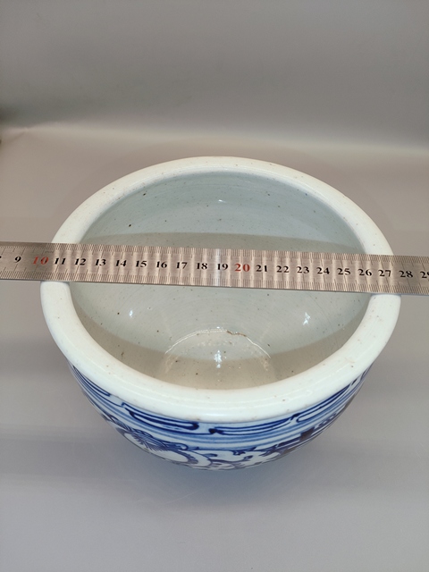 古玩陶瓷晚清,案頭青花喜字紋卷缸拍賣,當前價格2600元