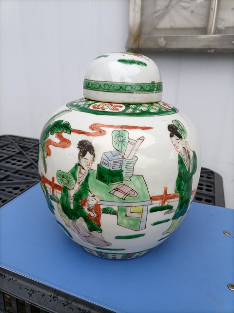古玩陶瓷五彩人物故事紋蓋罐真品鑒賞圖