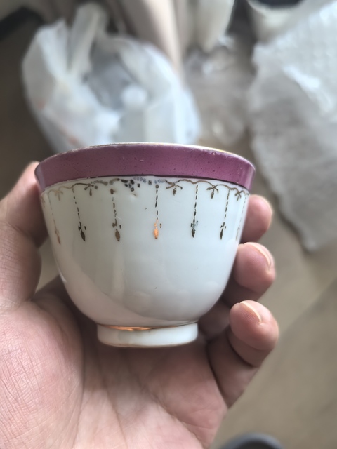 古玩陶瓷民國胭脂紅釉描金茶杯一對拍賣，當(dāng)前價(jià)格299元