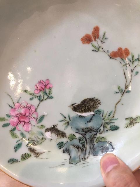 古玩陶瓷花鳥紋粉彩盤真品鑒賞圖