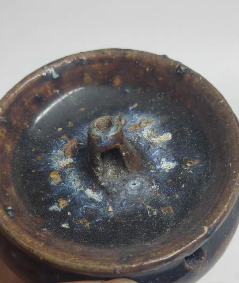 古玩陶瓷窯變黑釉油燈真品鑒賞圖