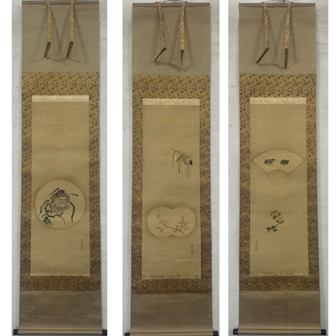 古玩字畫三聯畫真品鑒賞圖