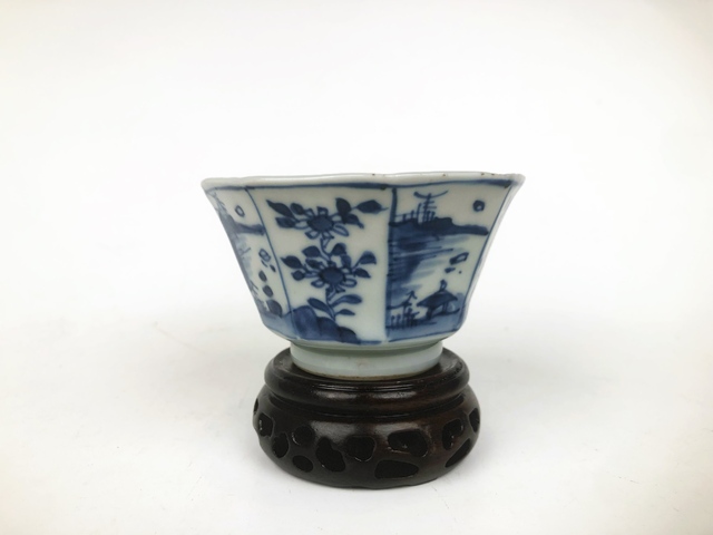 古玩陶瓷清康熙·青花山水樓閣八方杯真品鑒賞圖