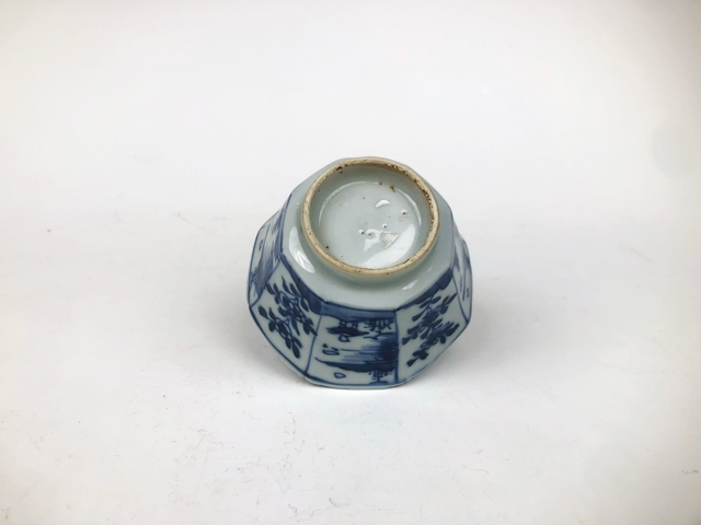 古玩陶瓷清康熙·青花山水樓閣八方杯真品鑒賞圖