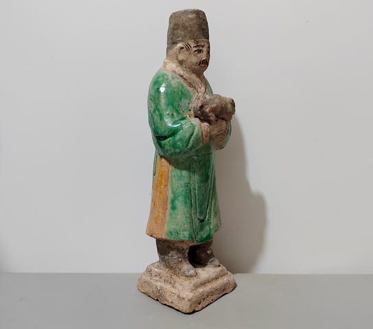 古玩陶瓷明代·三彩捧鼠人物俑真品鑒賞圖