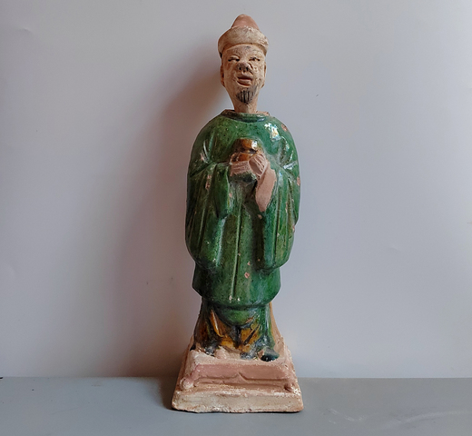 古玩陶瓷明代三彩捧杯人物站立俑（學習標本很破）拍賣，當前價格38元
