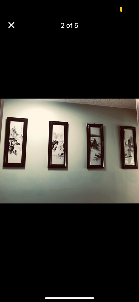 古玩陶瓷粉彩山水瓷板真品鑒賞圖