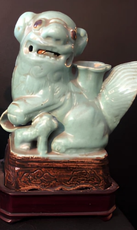 古玩陶瓷民國至解放初綠釉太師少師擺件真品鑒賞圖