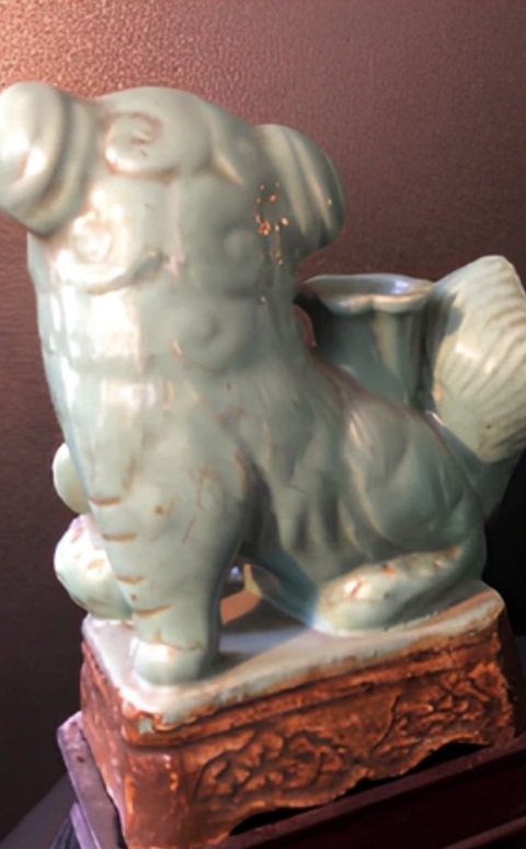 古玩陶瓷民國至解放初綠釉太師少師擺件真品鑒賞圖