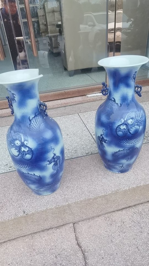 古玩陶瓷蒼龍教子瓶一對真品鑒賞圖