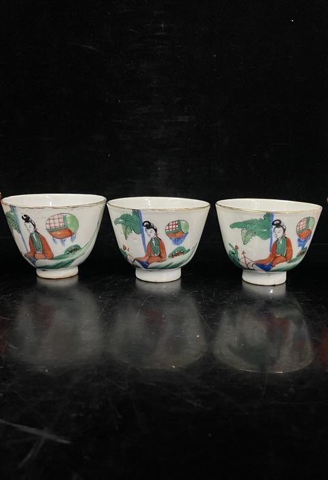 古玩陶瓷粉彩仕女人物杯真品鑒賞圖