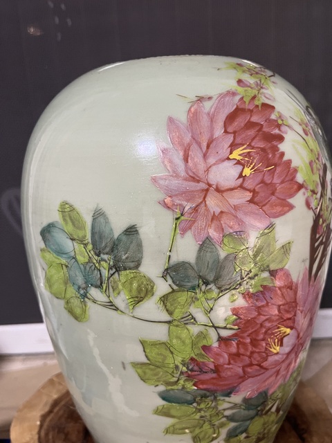 古玩陶瓷豆青釉淺絳彩花鳥紋冬瓜罐拍賣,當前價格999元