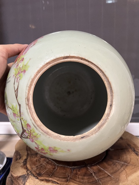古玩陶瓷豆青釉淺絳彩花鳥紋冬瓜罐拍賣,當前價格999元