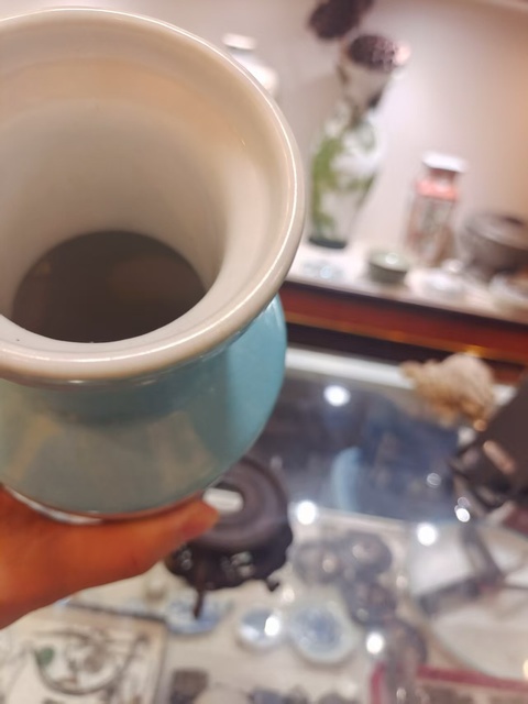 古玩陶瓷孔雀綠釉棒槌瓶真品鑒賞圖