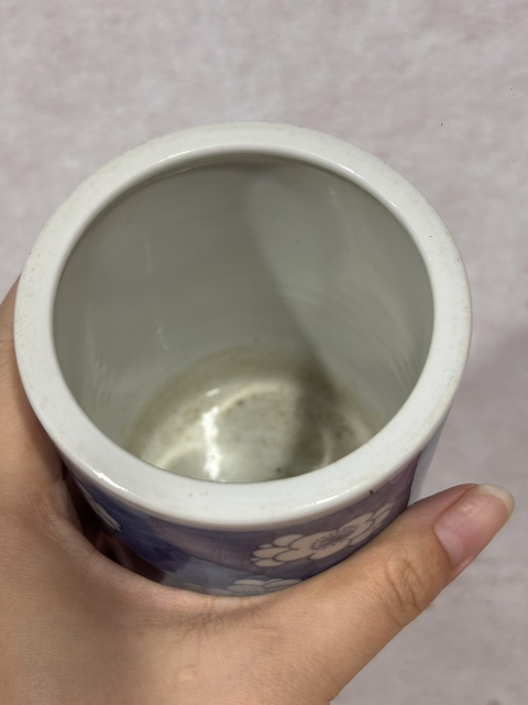 古玩陶瓷青花留白冰梅紋筆筒真品鑒賞圖