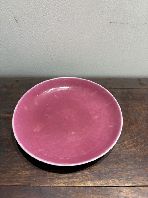古玩陶瓷胭脂紅釉盤真品鑒賞圖