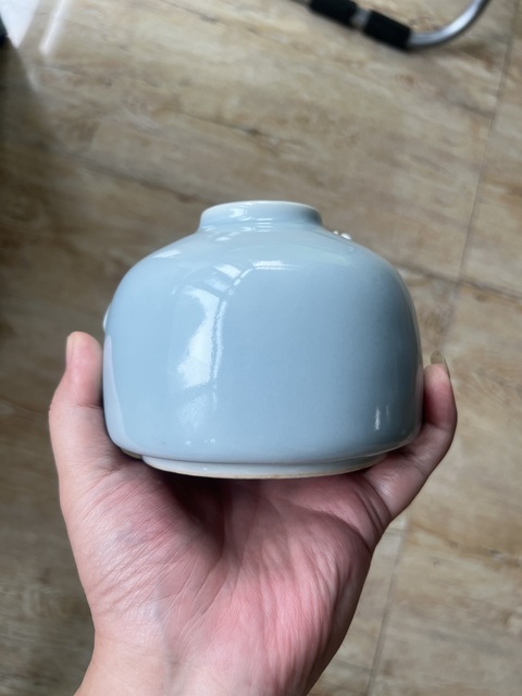 古玩陶瓷天藍釉盤螭龍紋水盂真品鑒賞圖