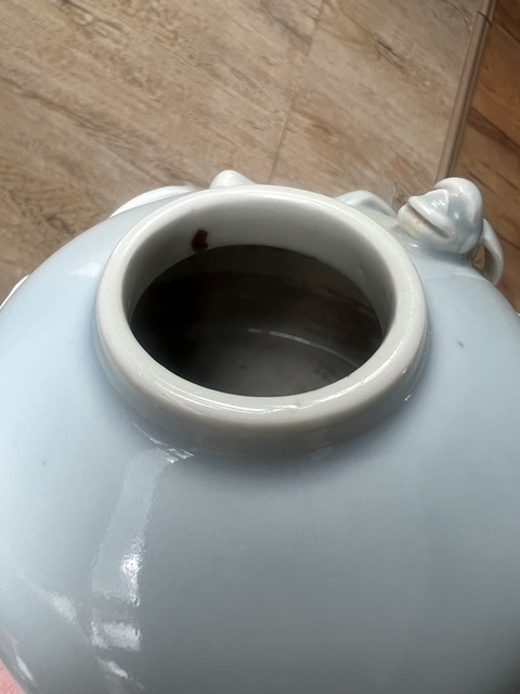 古玩陶瓷天藍釉盤螭龍紋水盂真品鑒賞圖