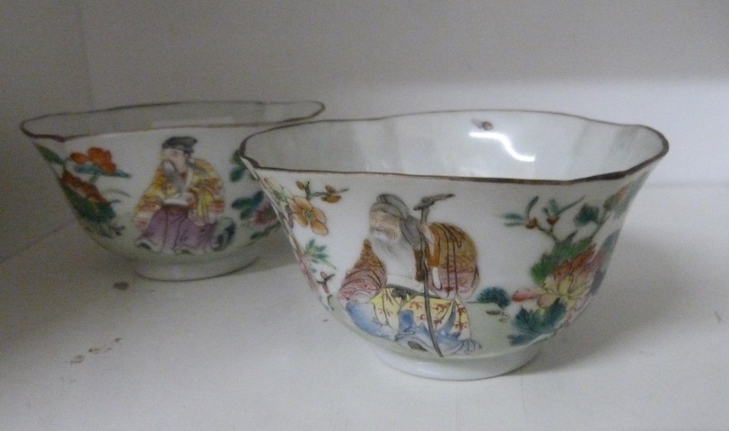 古玩陶瓷粉彩人物故事方碗一對真品鑒賞圖