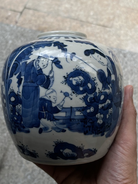 古玩陶瓷青花人物故事罐真品鑒賞圖