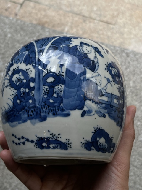 古玩陶瓷青花人物故事罐真品鑒賞圖