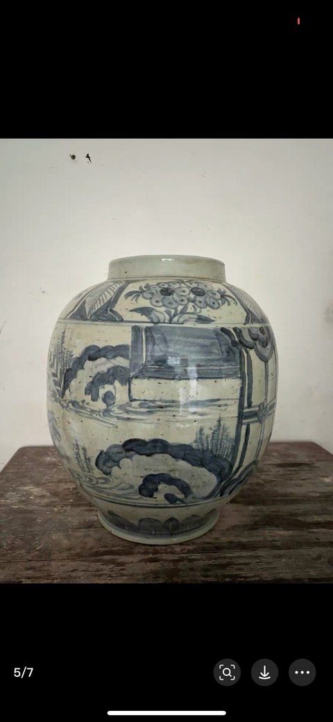 古玩陶瓷青花山水紋罐真品鑒賞圖