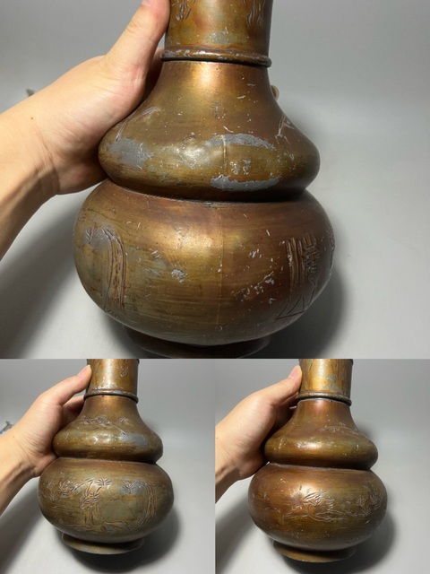 古玩陶瓷錫胎刻花葫蘆瓶真品鑒賞圖