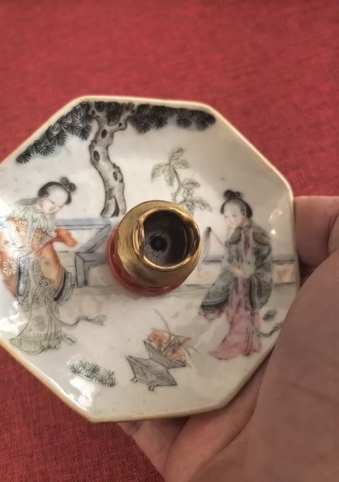 古玩陶瓷同治粉彩仕女人物八方香盤拍賣，當前價格8888元