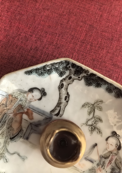 古玩陶瓷同治粉彩仕女人物八方香盤拍賣，當前價格8888元