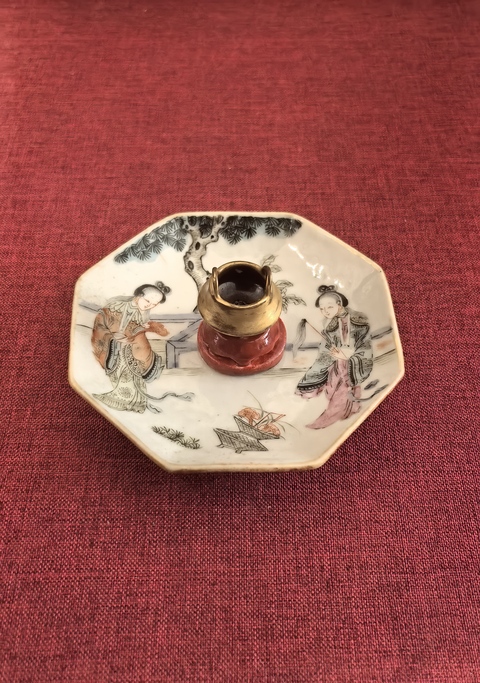 古玩陶瓷同治粉彩仕女人物八方香盤拍賣，當前價格8888元