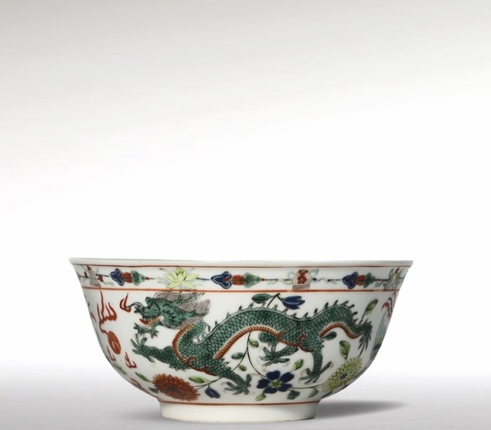 古玩陶瓷五彩龍鳳紋碗真品鑒賞圖