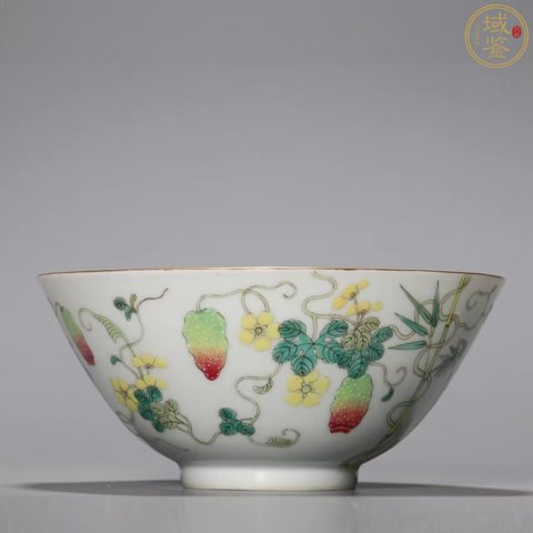 古玩陶瓷光緒·粉彩過(guò)枝癩瓜紋碗（官）真品鑒賞圖