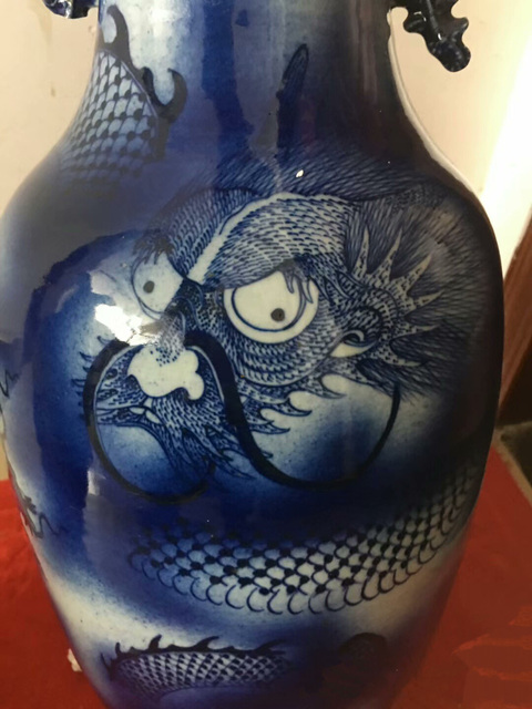 古玩陶瓷蒼龍教子瓶一對真品鑒賞圖