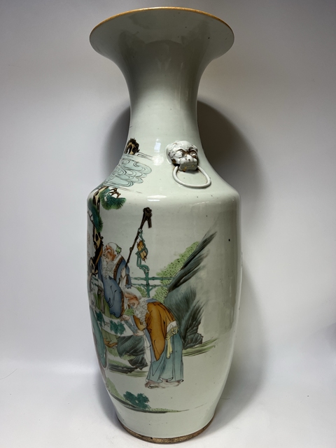 古玩陶瓷五老圖新粉彩雙鋪首撇口瓶真品鑒賞圖
