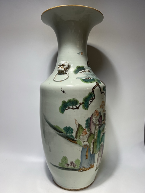 古玩陶瓷五老圖新粉彩雙鋪首撇口瓶真品鑒賞圖