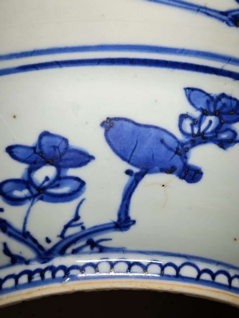 古玩陶瓷青花李貴鰱鳙圖折沿盤真品鑒賞圖