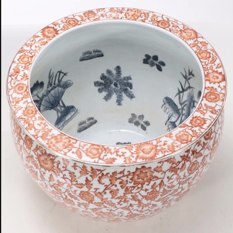 古玩陶瓷青花礬紅缸真品鑒賞圖