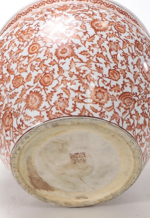 古玩陶瓷青花礬紅缸真品鑒賞圖